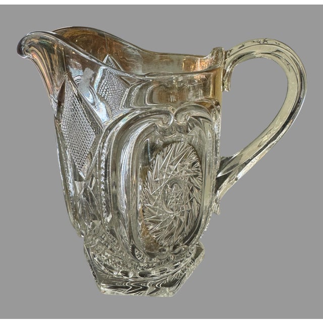Vintage Pressed Cut Glass Water Set Pitcher & 6 Tumblers Eapg Crystal Barware For Sale - Image 4 of 6