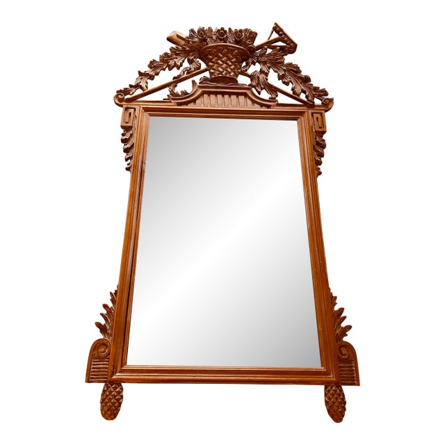 Italian Carved Wood Mirror With Garden Tools and Basket by LaBarge For Sale