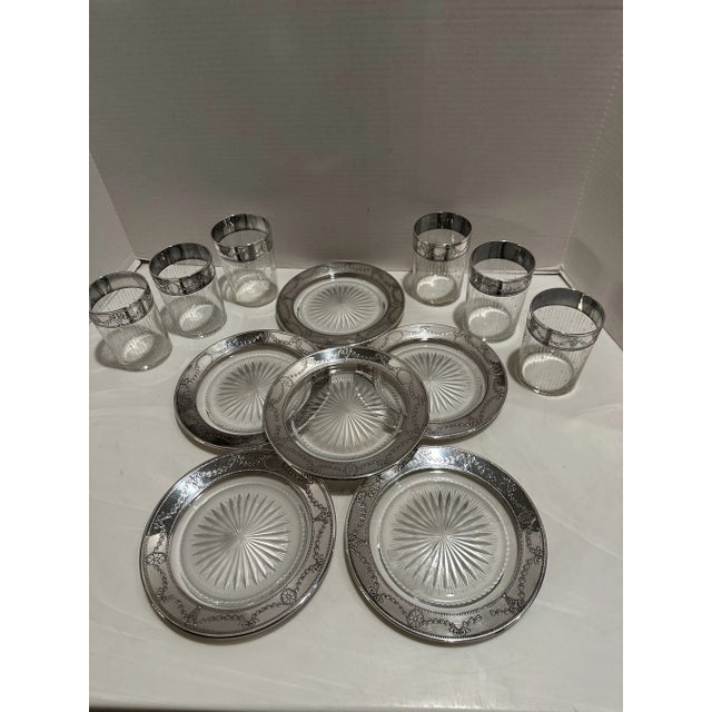 Metal Antique Sterling Silver Plates & Glasses Set for 6- 12 Pieces For Sale - Image 7 of 8