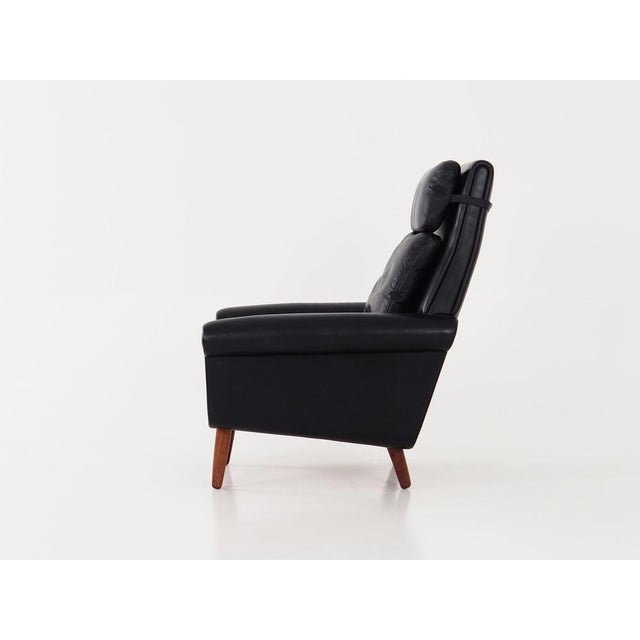 Danish Black Leather Armchair, 1970s For Sale - Image 4 of 18