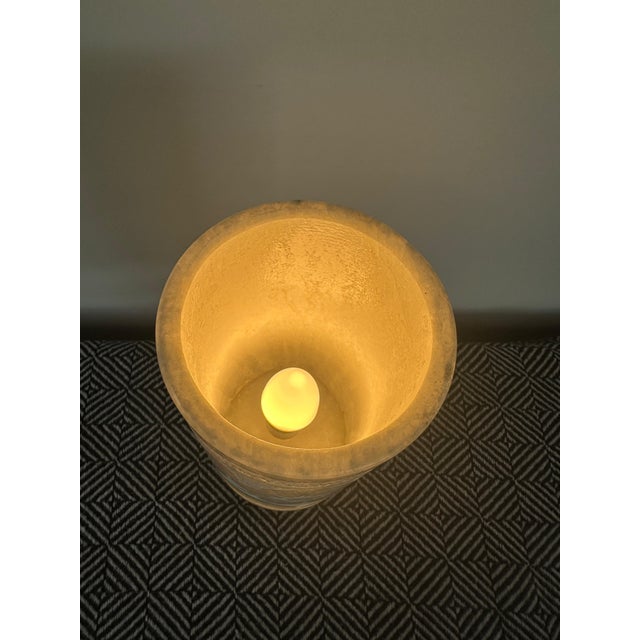 Designed carving alabaster shade and body. Professionally rewired with creamy silk cable and switch, as well as US outlet.