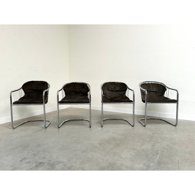 Gastone Rinaldi Vintage Italian Cantilever Dining Chairs by Gastone Rinaldi for Rima, 1980s, Set of 4 For Sale - Image 4 of 14