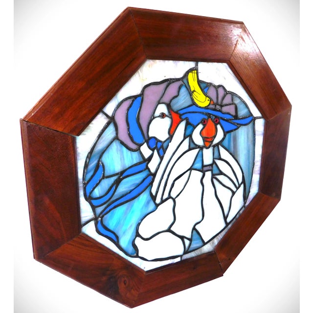Vintage Mid Century Mother Goose Nursery Rhyme Figural Stained Glass Window Panel For Sale - Image 4 of 8