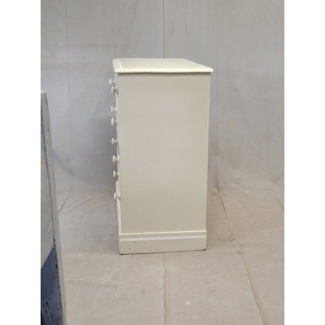 Antique English Edwardian Dresser Chest of Drawers With Old Cream and White Paint For Sale - Image 15 of 16