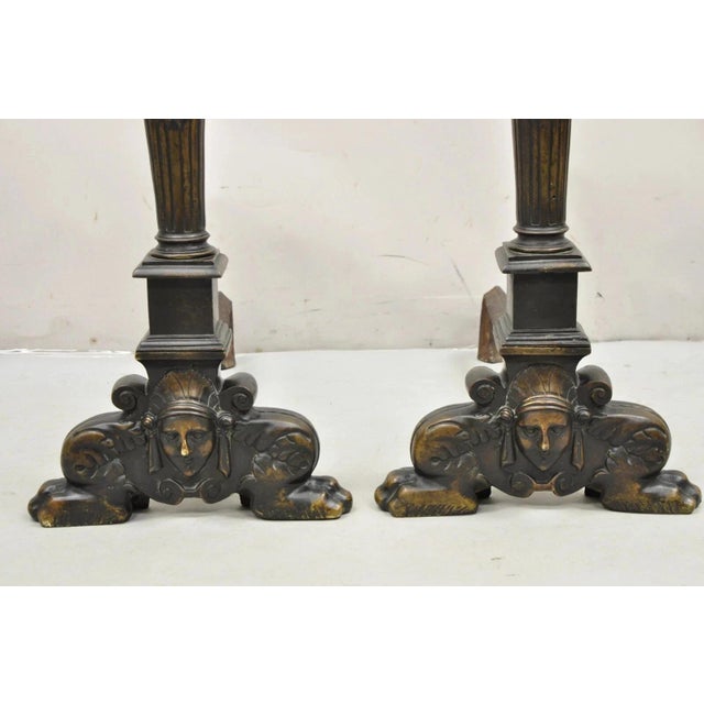 Bronze Antique French Renaissance Large Figural Bronze Man & Woman Bust Andirons - Pair For Sale - Image 8 of 10