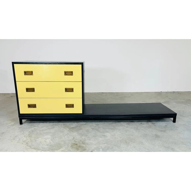 Renzo Rutili Renzo Rutili Style Yellow and Black Campaign Chest of Drawers With Low Bench For Sale - Image 4 of 10