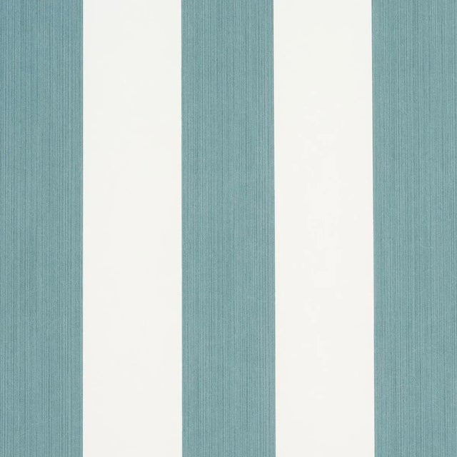 Schumacher Edwin Stripe Wide Wallpaper in Teal For Sale