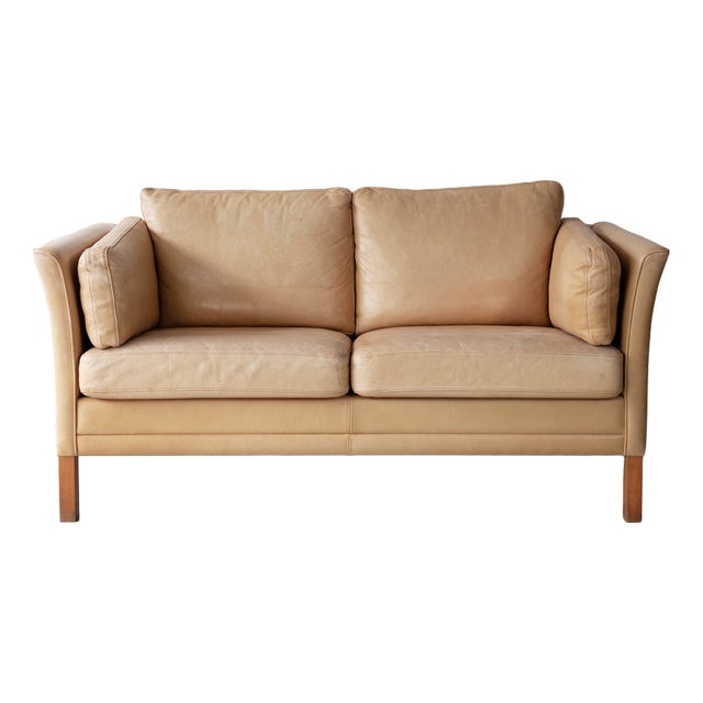 Danish Two-Seater Tan Leather Sofa, 1960s For Sale