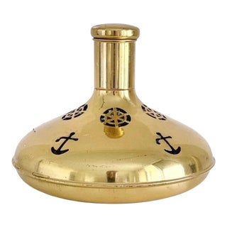 1950s Swedish Brass and Glass Ship’s Decanter With Nautical Cutouts For Sale