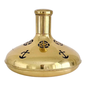 1950s Swedish Brass and Glass Ship’s Decanter With Nautical Cutouts