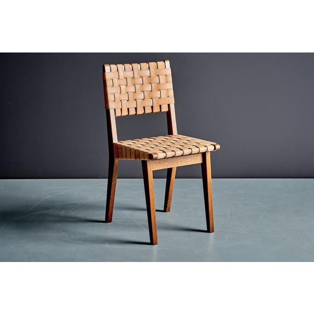 Oak Webbed Chairs in Leather Webbing attributed to Jens Risom, France, 1950s, Set of 10 For Sale - Image 9 of 18