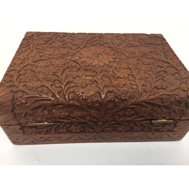 Wood Hand-Carved Sandalwood Jewelry Box by Rajasthani Artist, India For Sale - Image 7 of 10