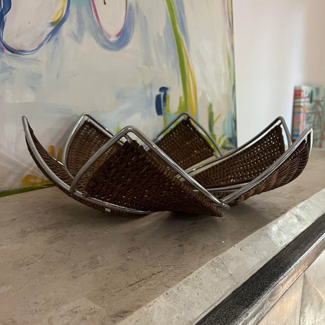 Vintage Wicker and Metal Decorative Bowl For Sale - Image 4 of 9