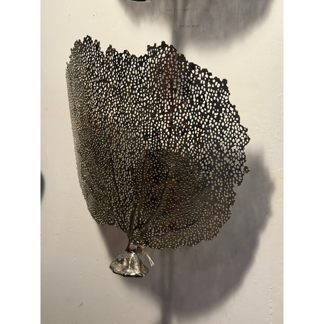 Silver Sea Foam Coastal Electric Sconces - a Pair For Sale - Image 4 of 8