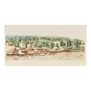 1970s Ane Maria Coastal Village Etching
