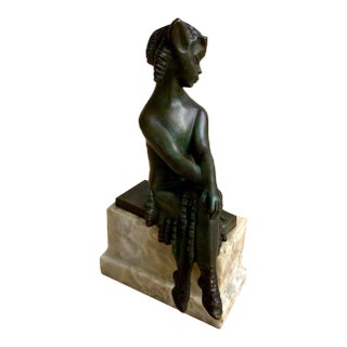 Circa 1920 French Art Deco Seated Bronze Satyr Attributed to Charlotte Monginot For Sale
