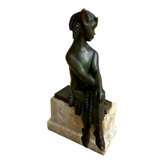 Circa 1920 French Art Deco Seated Bronze Satyr Attributed to Charlotte Monginot For Sale