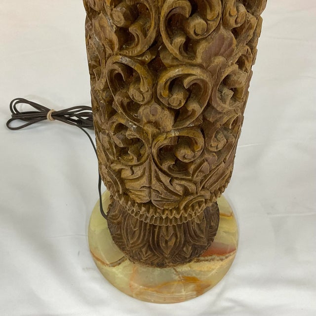 1950s Arts & Crafts Large Scale Carved Wood Table Lamp For Sale - Image 11 of 12