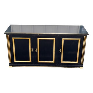 1950s Jacques Bodart Black Lacquer and Gilt Sideboard Buffet For Sale