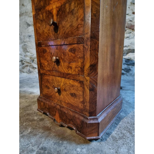 French Bedside Cabinet with Burr Walnut Veneer and Marble Top, 1900s For Sale - Image 6 of 17