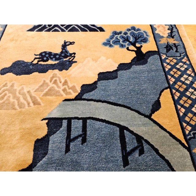 Vintage Chinese Art Deco Pictorial Rug, Hand-Knotted Wool, Early 1900s, 5' x 7' For Sale - Image 14 of 15