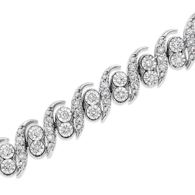 Haus of Brilliance .925 Sterling Silver 2.0 Cttw Round-Cut Diamond "S" Link Bracelet - 7.25" For Sale - Image 4 of 7
