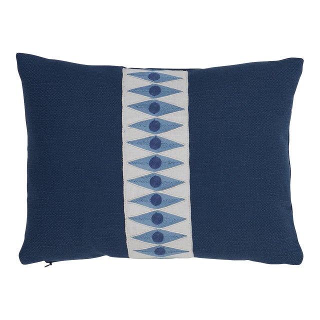 Schumacher x Mary McDonald Backgammon Tape Pillow in Marine For Sale