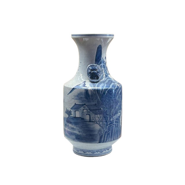 Vintage Chinese Blue White Scenery Graphic Porcelain Art Vase For Sale In San Francisco - Image 6 of 6