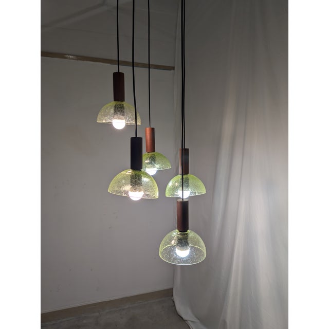 Teak and Murano Glass Pendant Lamp, 1960s For Sale - Image 9 of 10