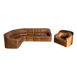 Mid-Century Brown Leather Modular Sofa, 1970s, Set of 6 For Sale