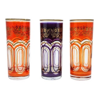 Late 20th Century Glass Candleholder Vases With Moorish Alhambra Design- Set of 3 For Sale