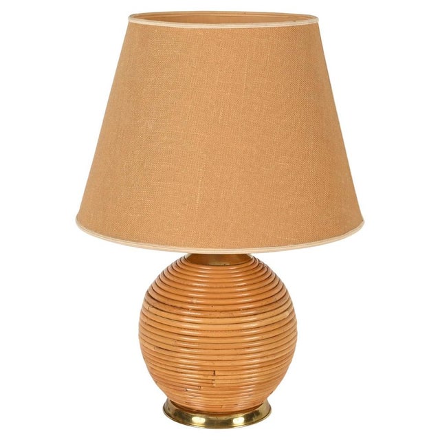 Large Mid-Century Table Lamp in Rattan and Brass attributed to Vivai del Sud, Italy, 1970s For Sale - Image 13 of 13