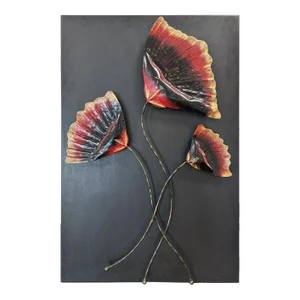 1990s Handcrafted Metal Floral Wall Art on Wood Base