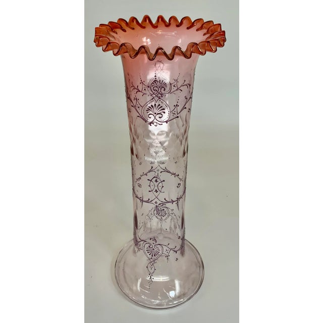 Antique Bohemian Cut and Enamel Vase For Sale - Image 4 of 13