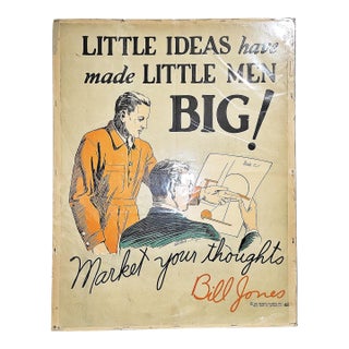 Original 1928 Large Bill Jones Motivational Poster For Sale