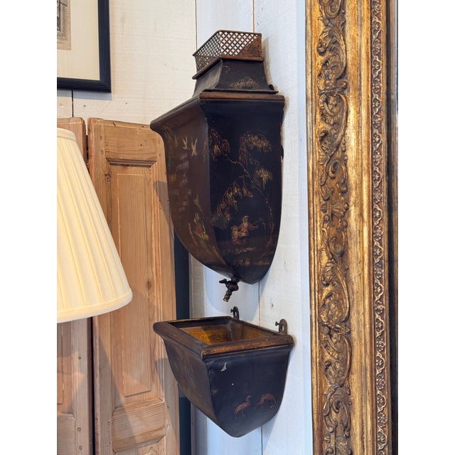 1920s Tole Painted Wall Lavabo With Chinoiserie Decoration For Sale - Image 12 of 12