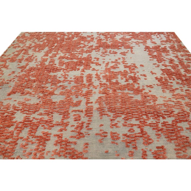 Abstract Orange Modern Apadana's Safi Collection Handmade Abstract Oversize Wool Rug For Sale - Image 3 of 11