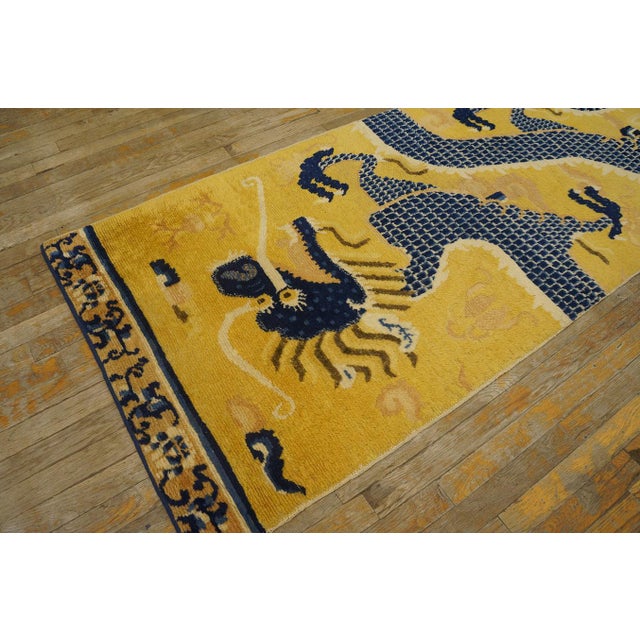 1750s Yellow Dragon Antique Chinese Ningxia Pillar Rug 2' 9'' X 9' Handknotted Wool Carpet For Sale - Image 10 of 15