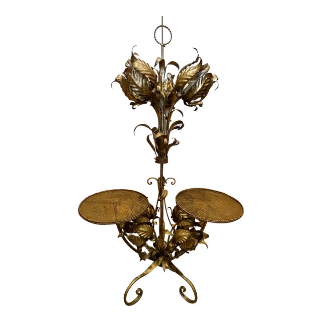 1960s Italian Decorative Floral Floor Lamp With Side Tables For Sale