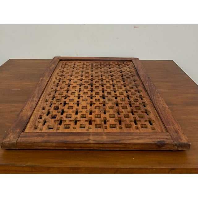 Vintage Hand-Carved Wooden Lattice Panel Wall Art Decorative Architectural Panel For Sale - Image 11 of 11