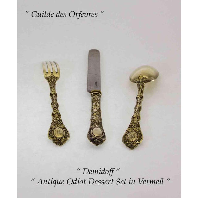 Late 19th Century Late 19th Century Demidoff Pattern by Odiot Sterling Silver Gilt 3-Piece Dessert Flatware Set For Sale - Image 5 of 15