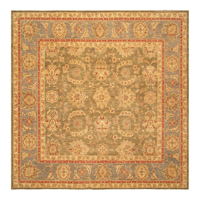 2020s Pasargad Home Denver Hand-Knotted Green Wool Area Rug- 9'10" X 9'10" For Sale