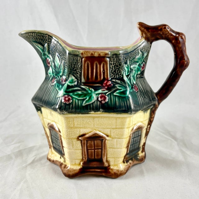 Cream Warrilow and Cope, 19th C. English Staffordshire Majolica Country Cottage Jug For Sale - Image 8 of 8