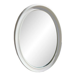 1970s White Wooden Oval Round Mirror For Sale