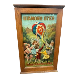 Early 20th Century Vintage Diamond Dyes Oak Country Store Advertising Display Cabinet