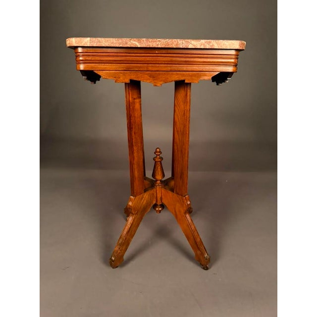 American Eastlake Victorian Walnut Marble Top Tea Table With Original Finish, Circa 1880 For Sale - Image 12 of 17