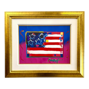 Signed Peter Max “Flag With Heart” Original Painting