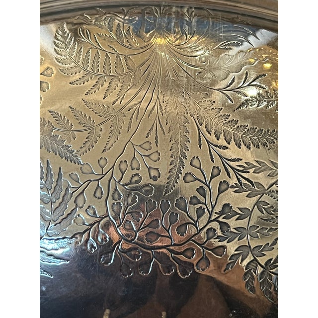 Antique Silverplate Etched Server Serving Dish Domed Tall Legs For Sale - Image 9 of 12