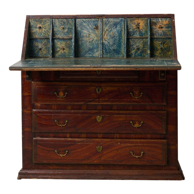 Folk Art Secretaire in Mahogany For Sale