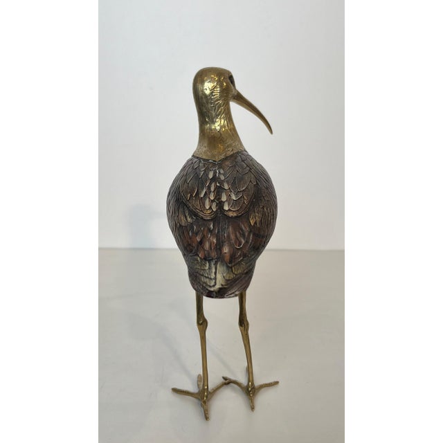 Sculpture representing a bird in polychrome wood and brass. Italian work signed For Sale - Image 4 of 12